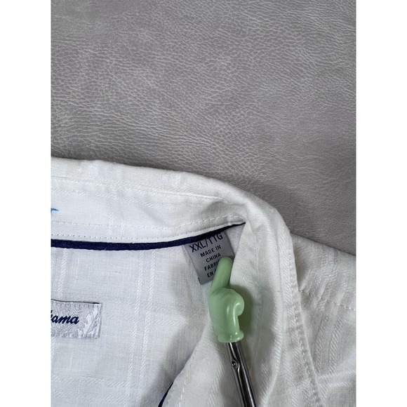 Tommy Bahama Linen Shirt Size XXL White Hawaiian Short Sleeve Pocket Shirt - Picture 5 of 10